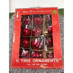 Vtg 12 Red Hand Decorated Atomic Star Ornaments From Poland for Kmart 50s/60s